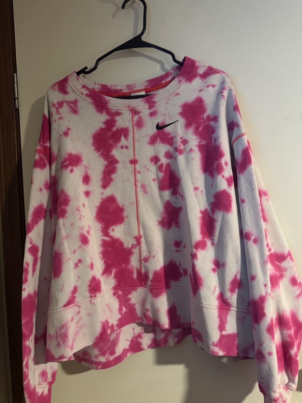Nike White and Pink Tie-Dye Crewneck Sweatshirt